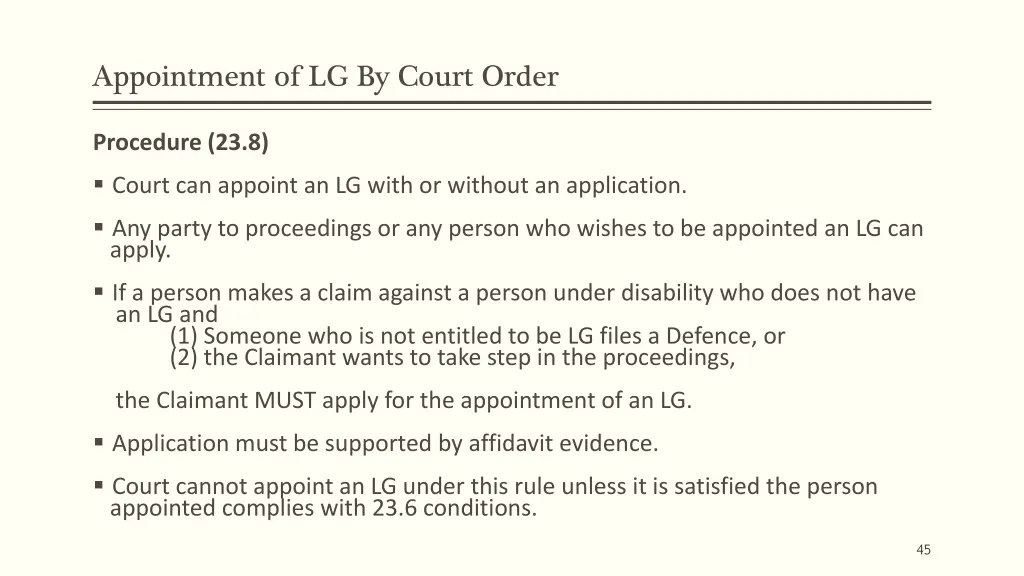 appointment of lg by court order