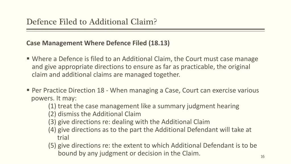 defence filed to additional claim