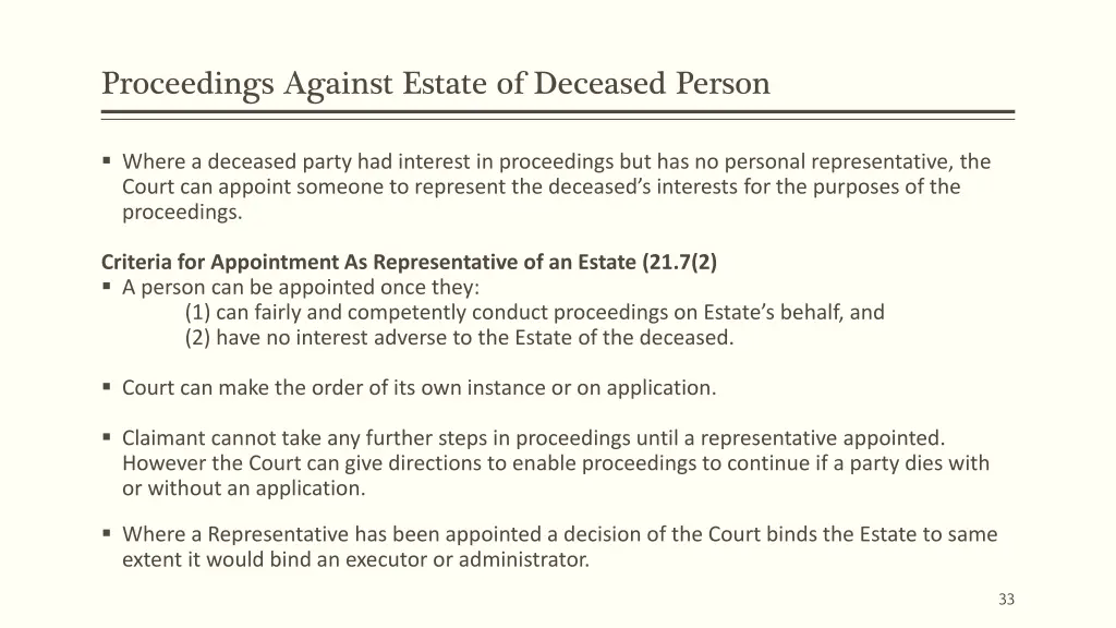 proceedings against estate of deceased person