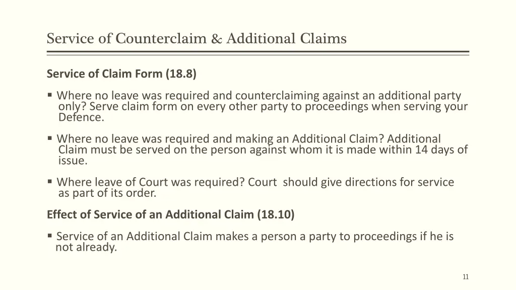 service of counterclaim additional claims