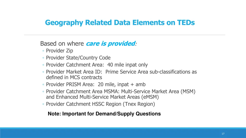 geography related data elements on teds 1