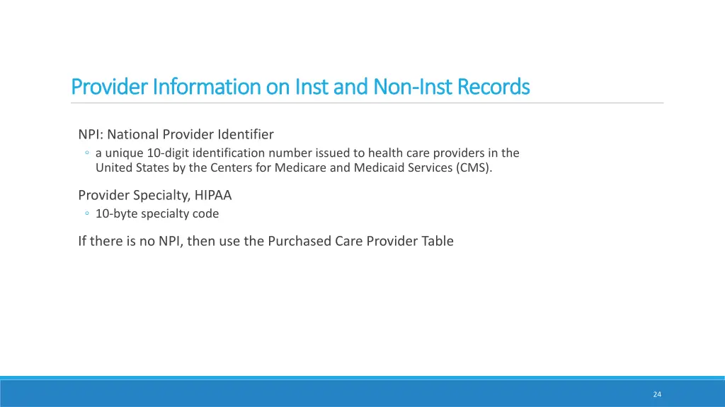 provider information on inst and non provider