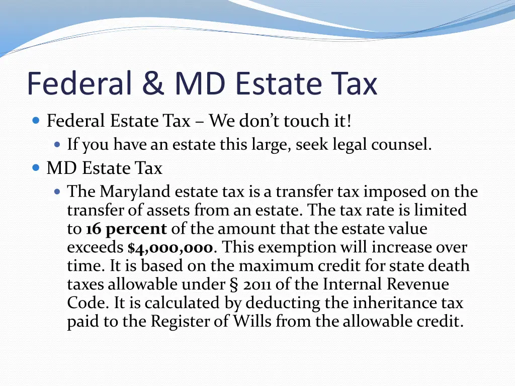 federal md estate tax federal estate