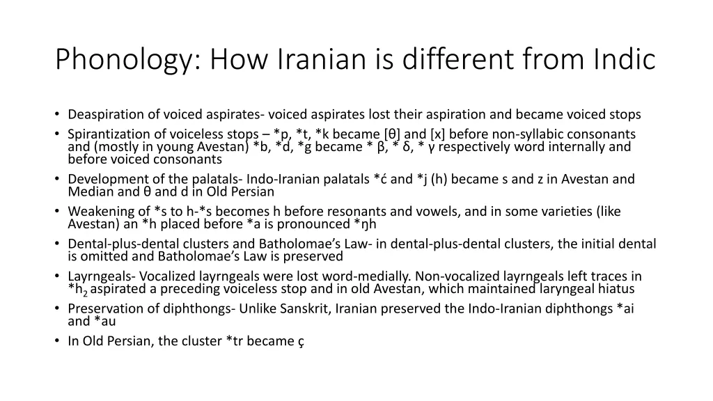 phonology how iranian is different from indic