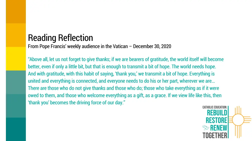 reading reflection from pope francis weekly