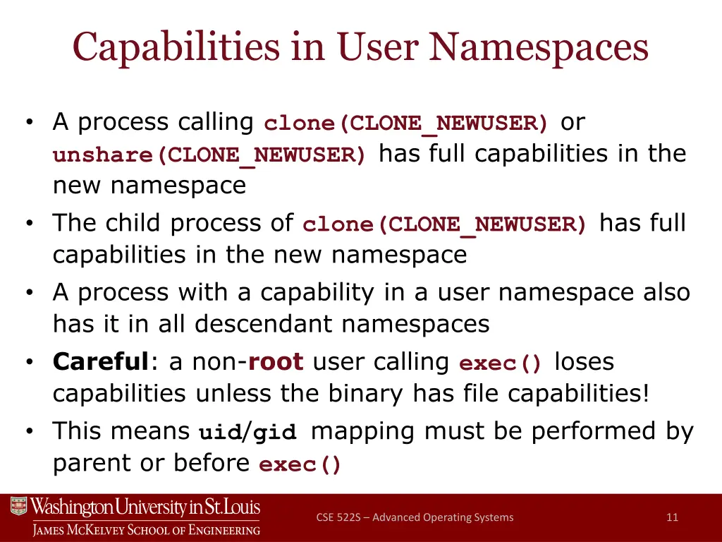 capabilities in user namespaces