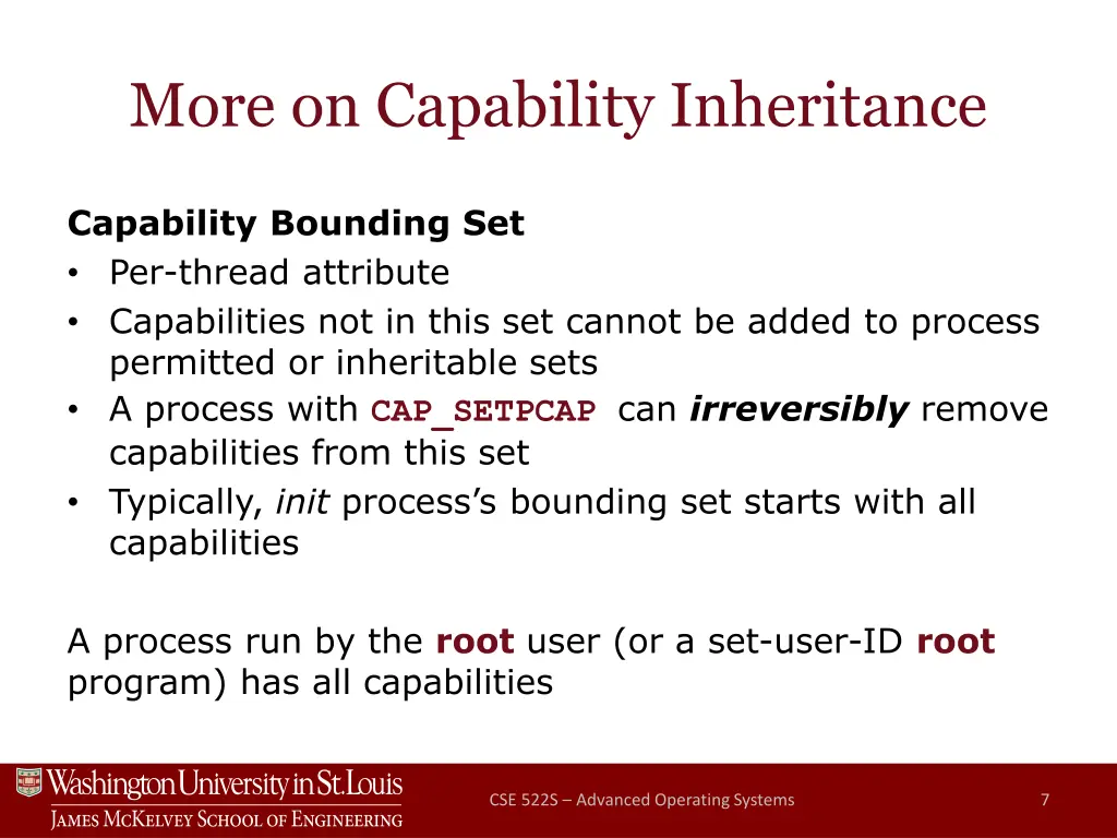 more on capability inheritance