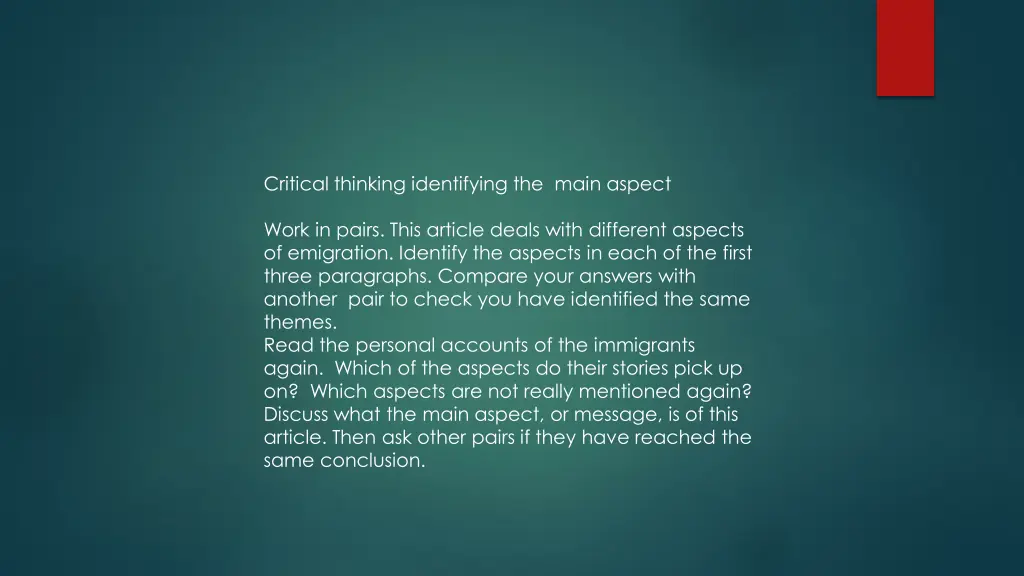 critical thinking identifying the main aspect