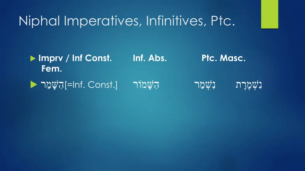 niphal imperatives infinitives ptc