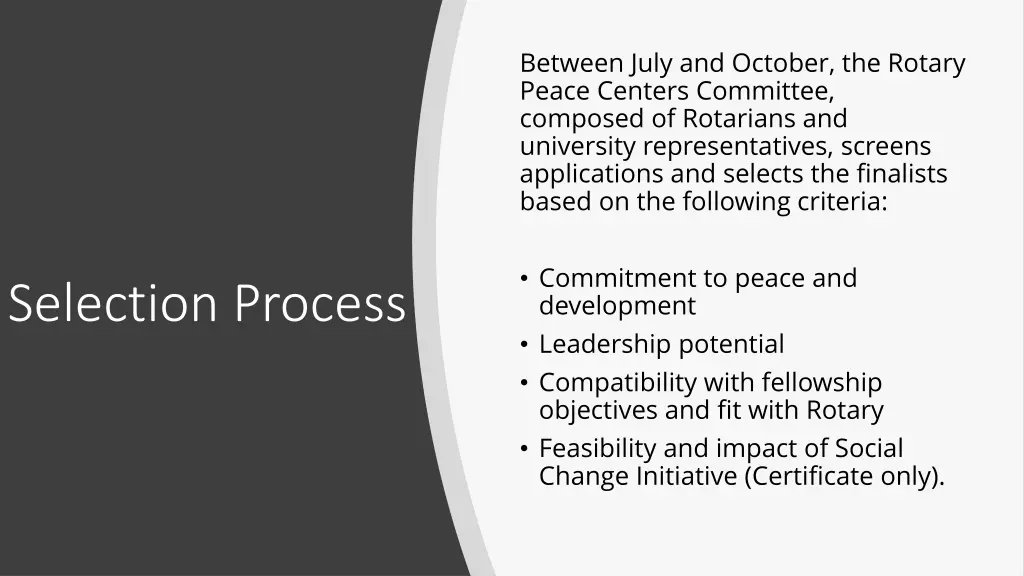 between july and october the rotary peace centers