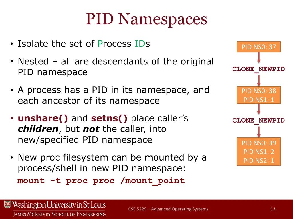 pid namespaces