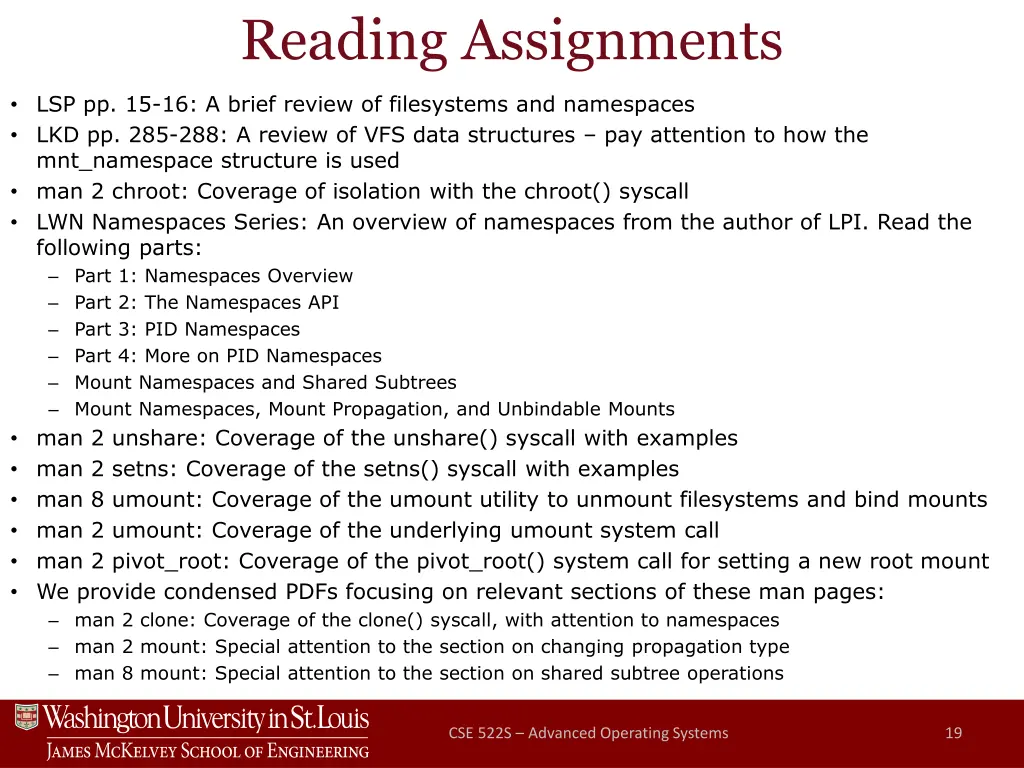 reading assignments