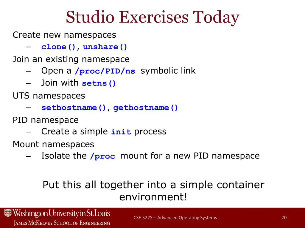 studio exercises today create new namespaces