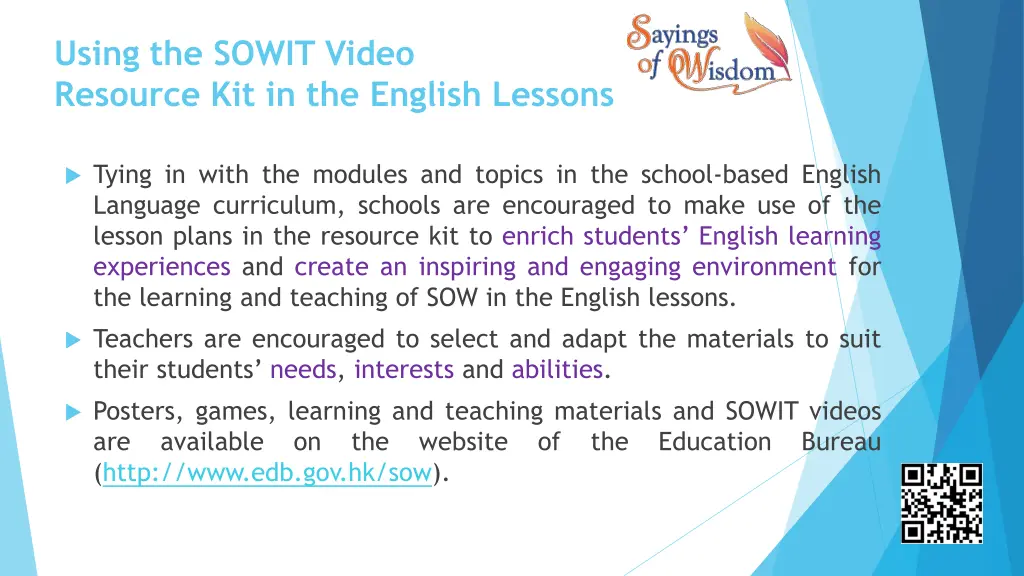 using the sowit video resource kit in the english