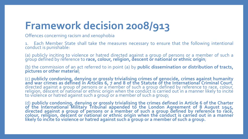 framework decision2008 913 offences concerning