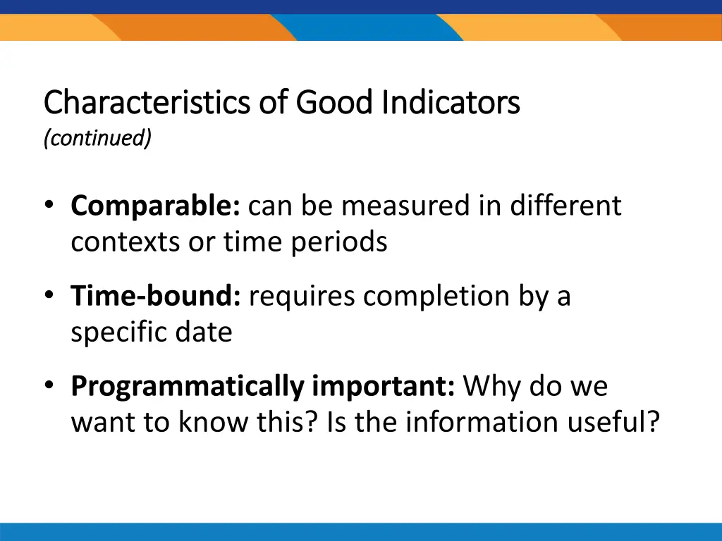 characteristics of good indicators 1