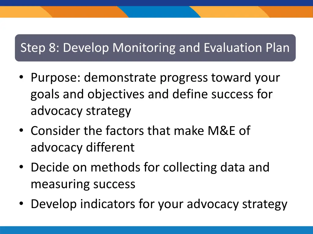 step 8 develop monitoring and evaluation plan