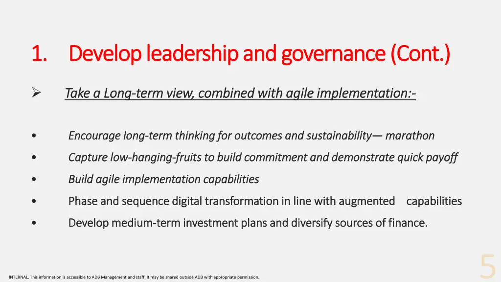 1 1 develop leadership and governance cont