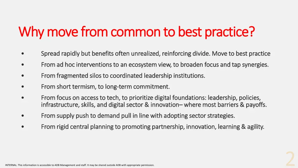 why move from common to best practice why move