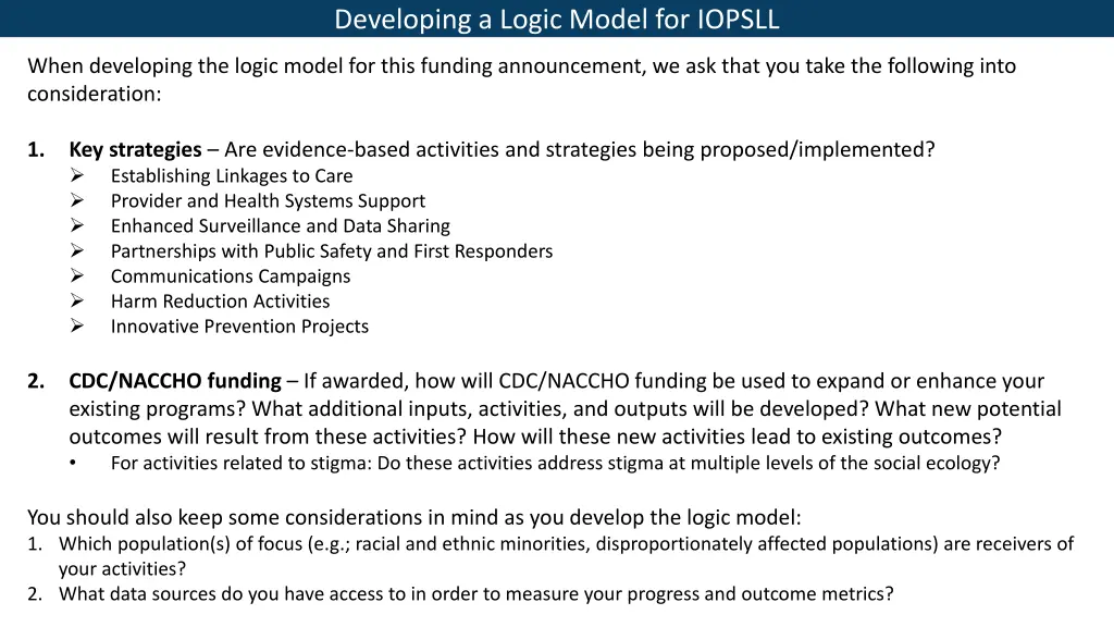 developing a logic model for iopsll