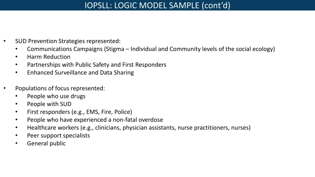 iopsll logic model sample cont d