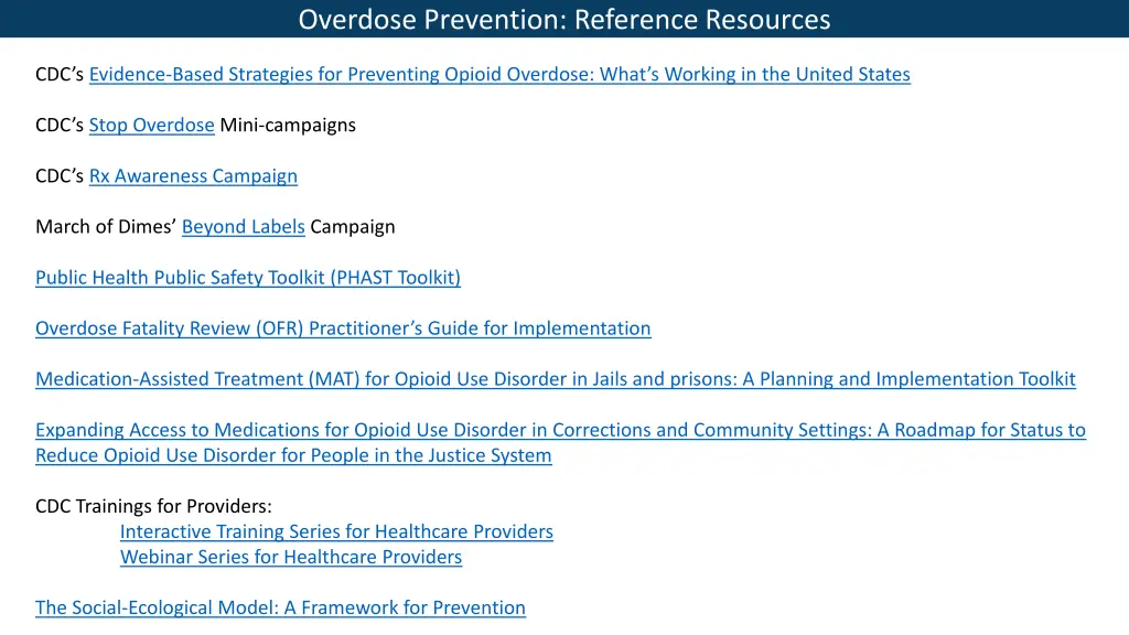 overdose prevention reference resources