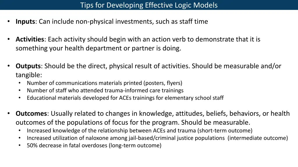 tips for developing effective logic models