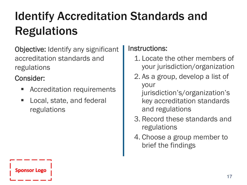 identify accreditation standards and regulations