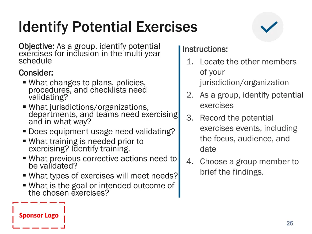 identify potential exercises