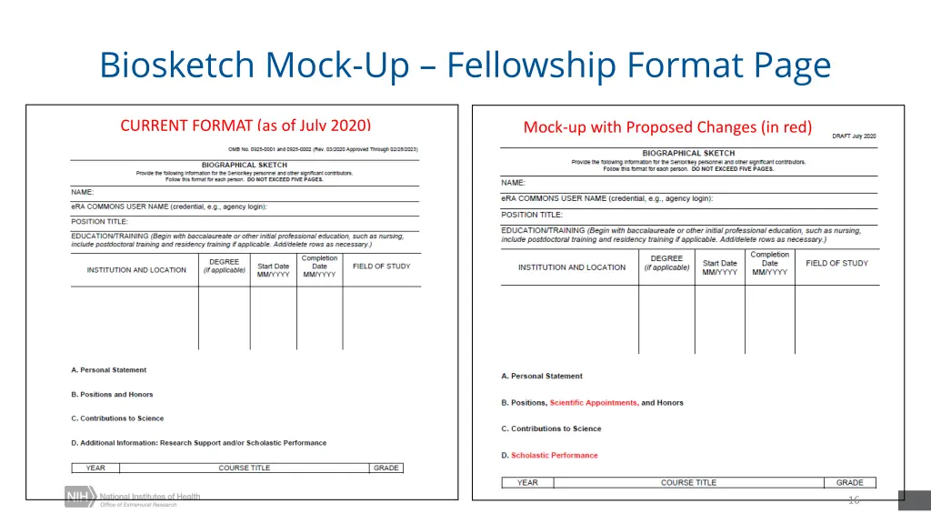 biosketch mock up fellowship format page