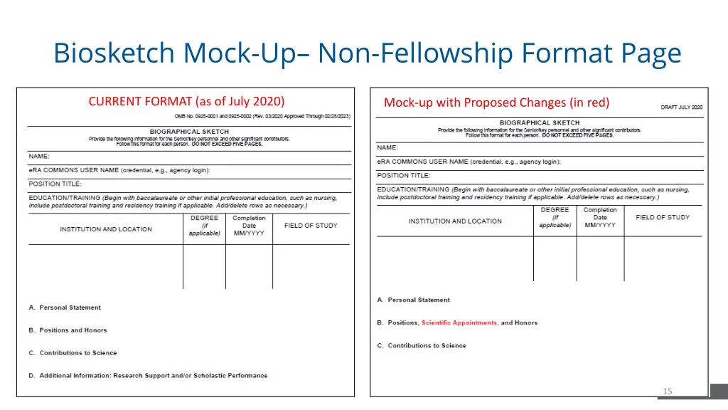 biosketch mock up non fellowship format page