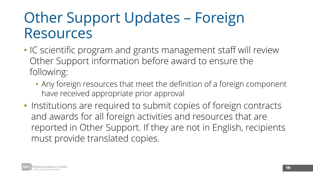 other support updates foreign resources