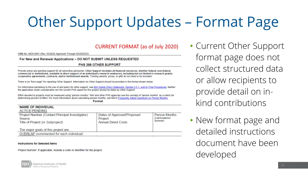 other support updates format page