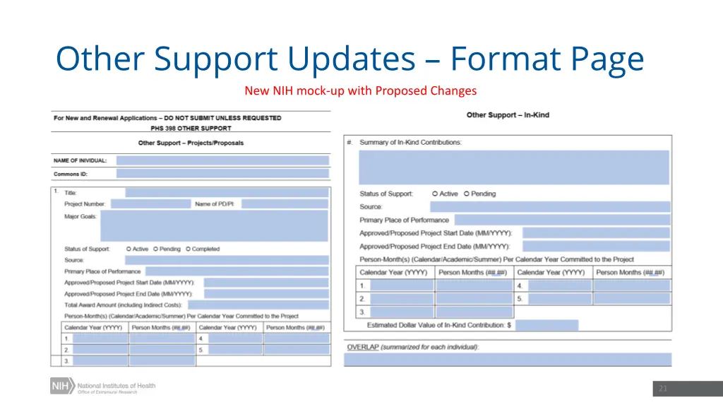 other support updates format page new nih mock