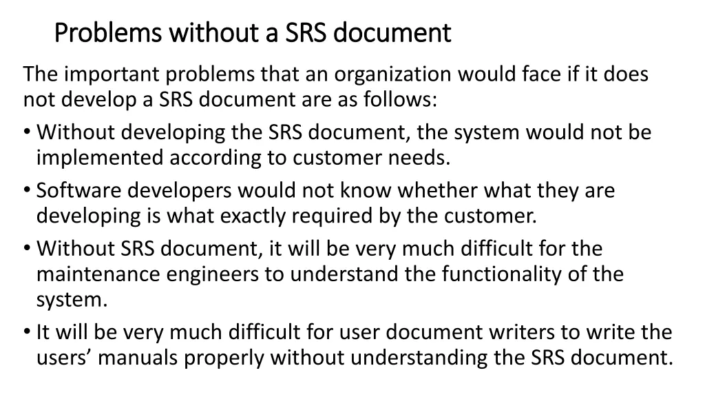 problems without a srs document problems without