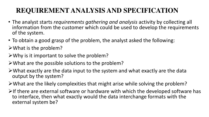 requirement analysis and specification