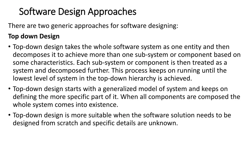 software design approaches software design