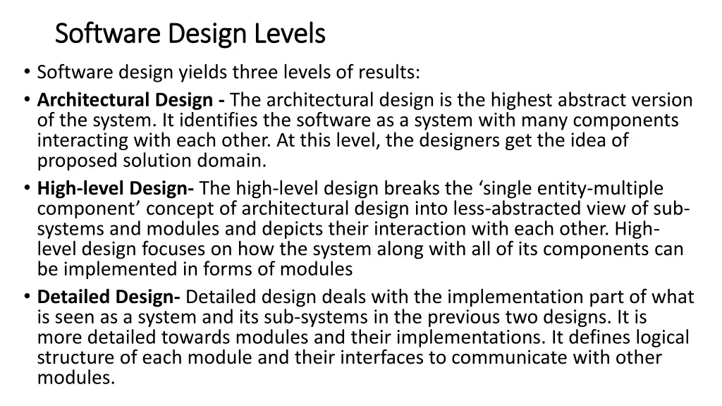 software design levels software design levels