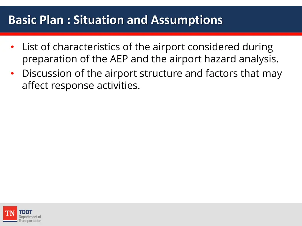 basic plan situation and assumptions