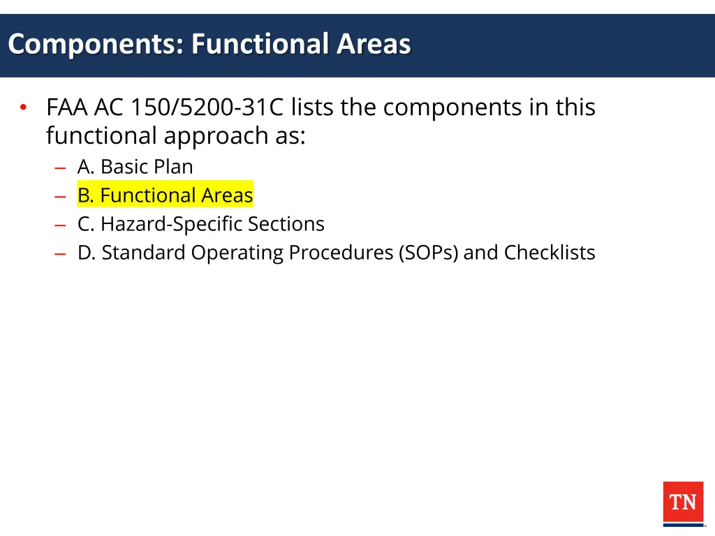 components functional areas