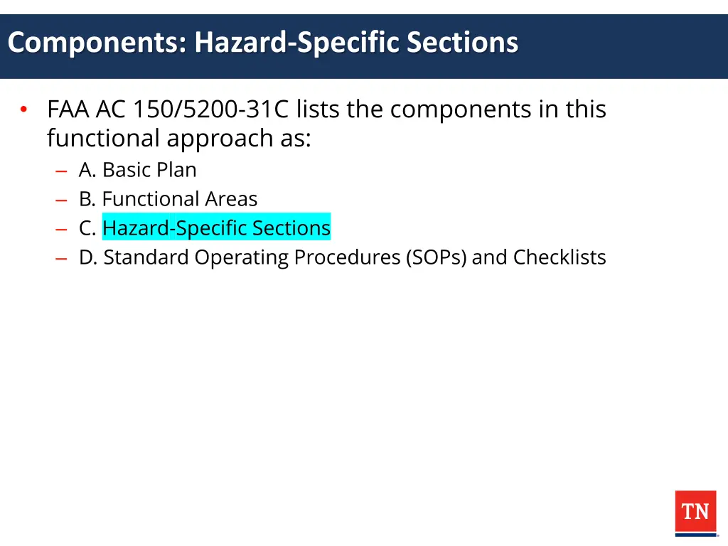 components hazard specific sections