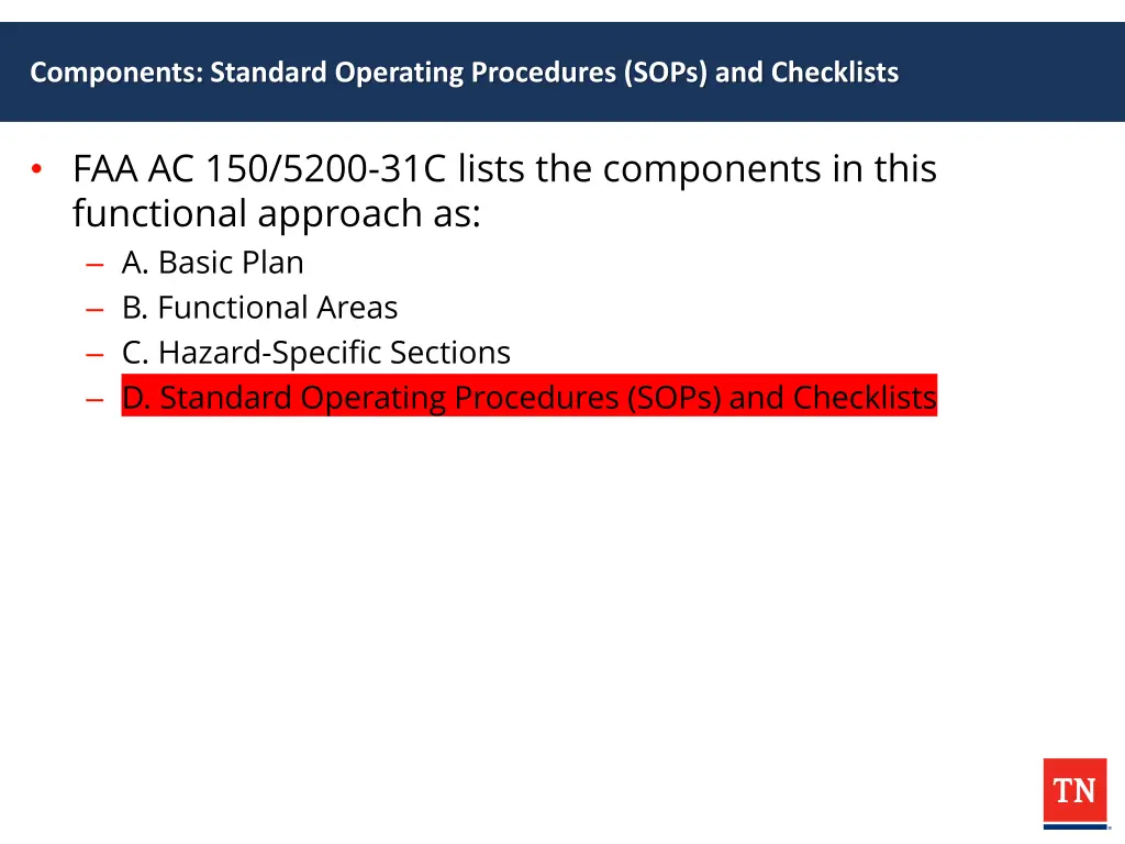 components standard operating procedures sops