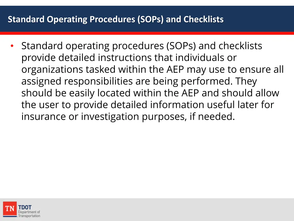 standard operating procedures sops and checklists