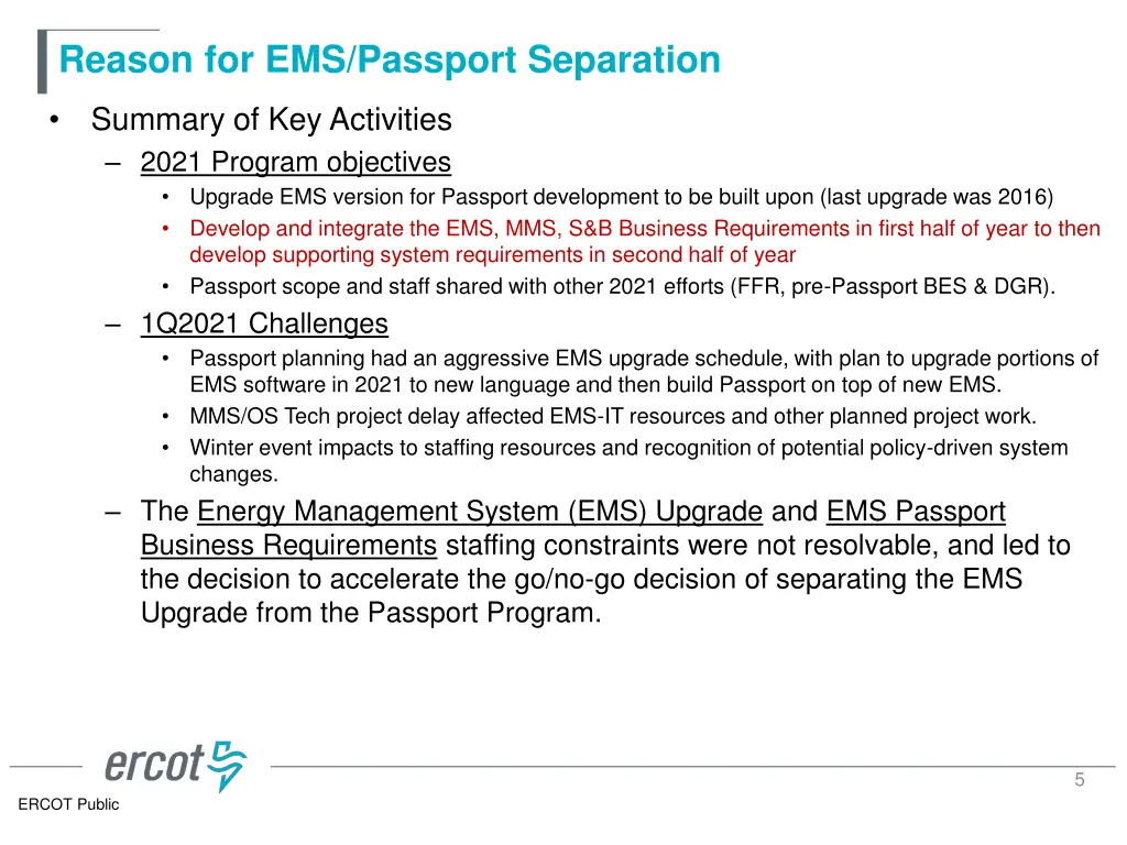 reason for ems passport separation