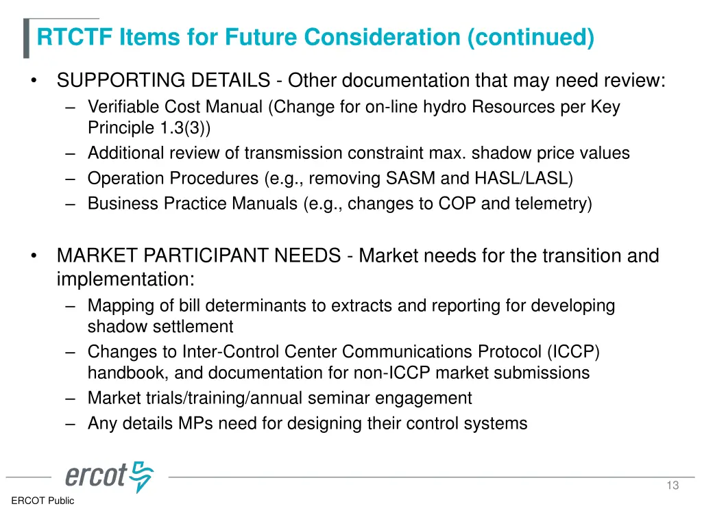 rtctf items for future consideration continued