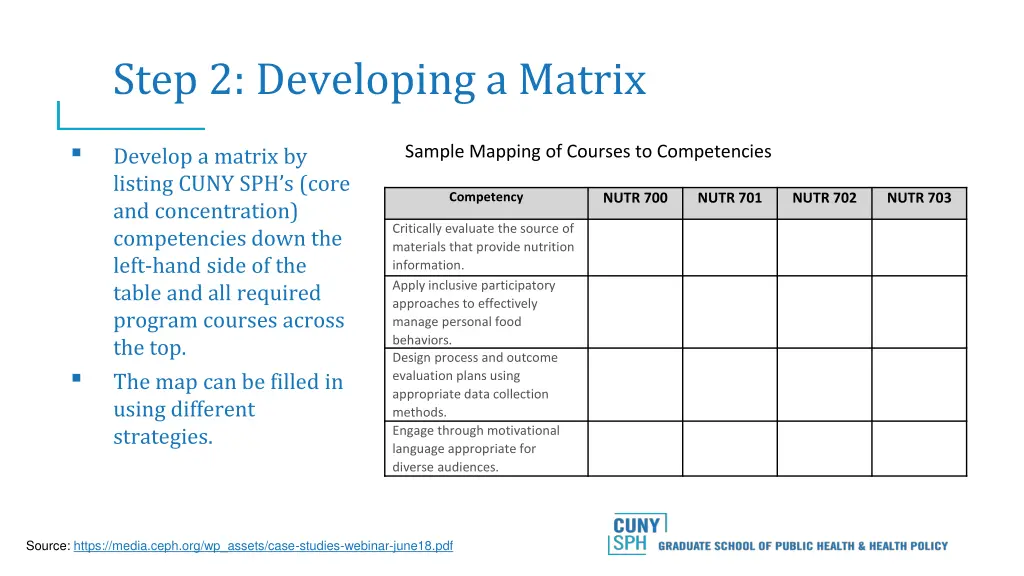 step 2 developing a matrix