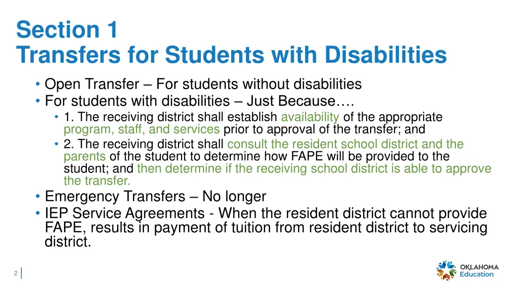 section 1 transfers for students with