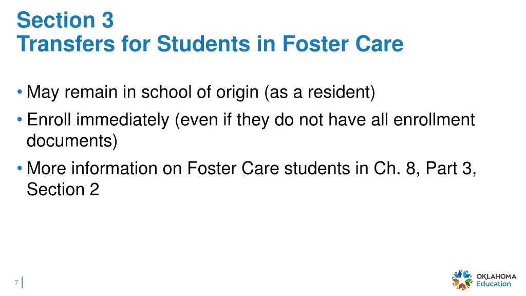 section 3 transfers for students in foster care