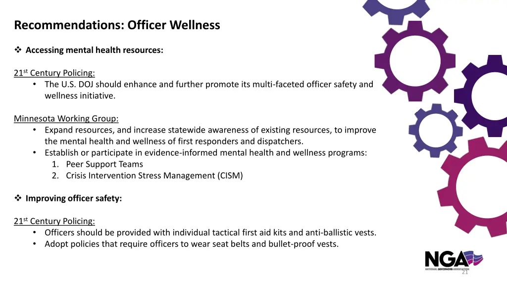 recommendations officer wellness