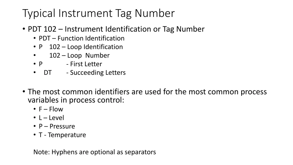 typical instrument tag number pdt 102 instrument